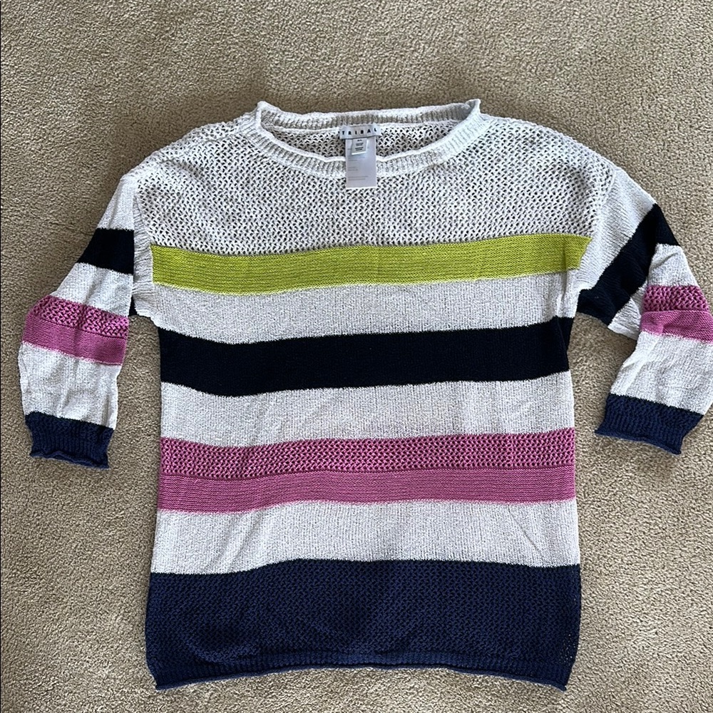 Tribal White and Pink Crew Neck Sweater with Stripes